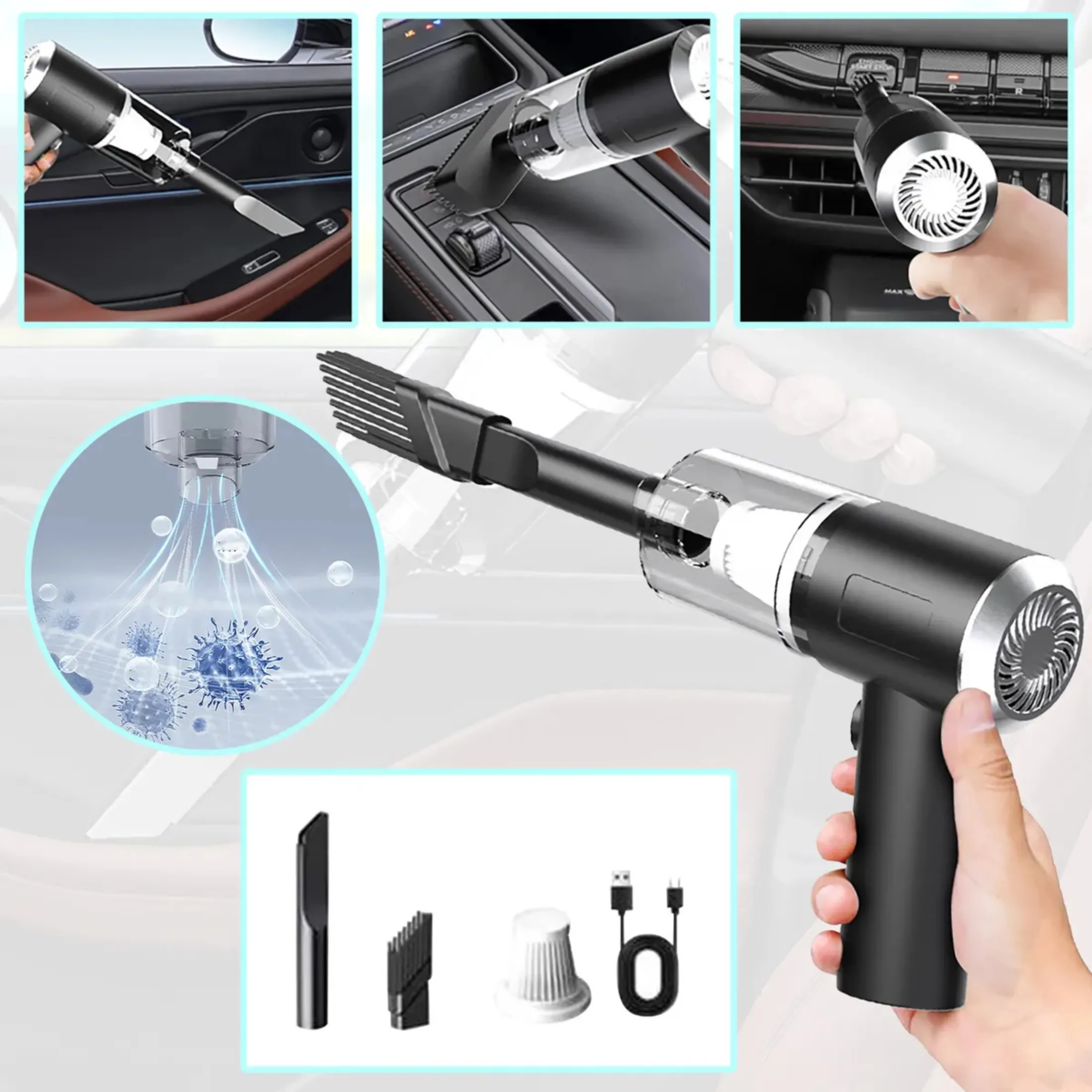 High Quality 3 in 1 Mini Car Vacuum Cleaner & Air Blower Cordless Handheld Auto Vacuum Cleaner - Image 2