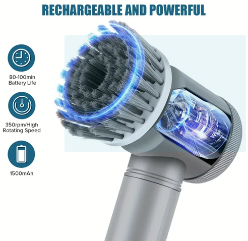 Electric Spin Scrubber, Bathroom Cordless Cleaning Brush Power Scrubber with 5 Replaceable Brush Heads, Electric Cleaning Brush - Image 2